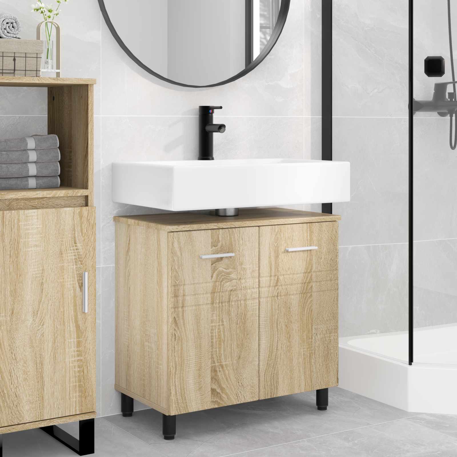 vidaXL Badeværelse Vaskeskab Sonoma-eg 60 x 35 x 60 cm Konstrueret træ