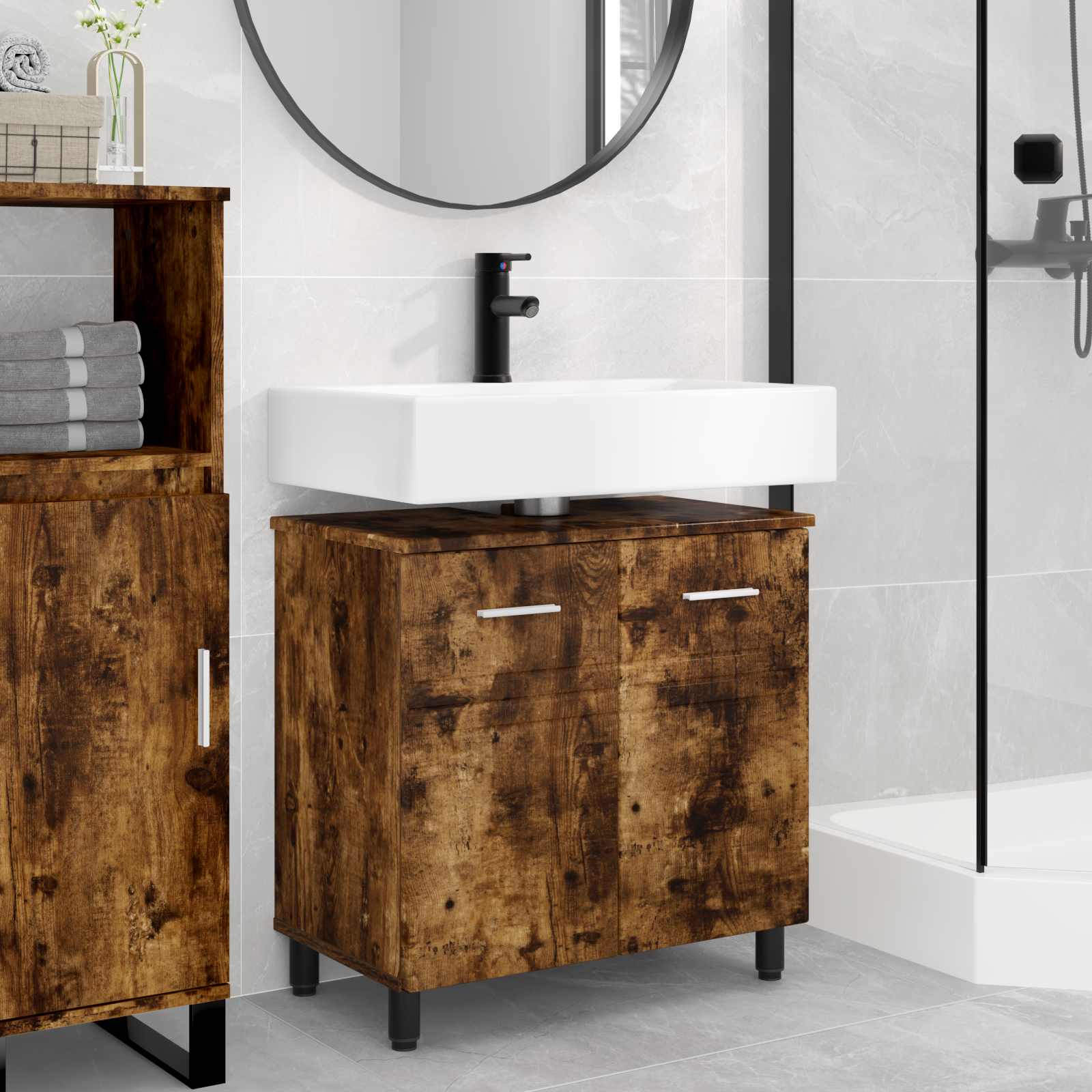 Badeværelse Vaskeskab Røget eg 60 x 35 x 60 cm Konstrueret træ billede