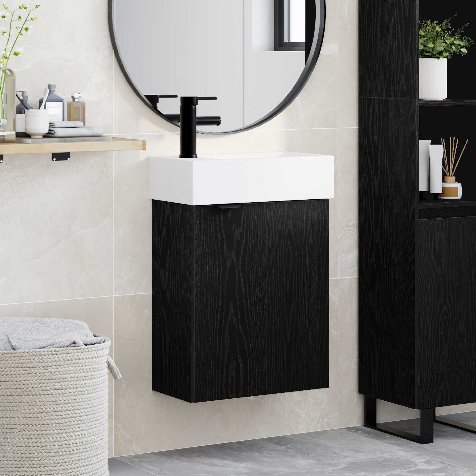 Badevrelses Vanity-enhed med Armatur Sort eg