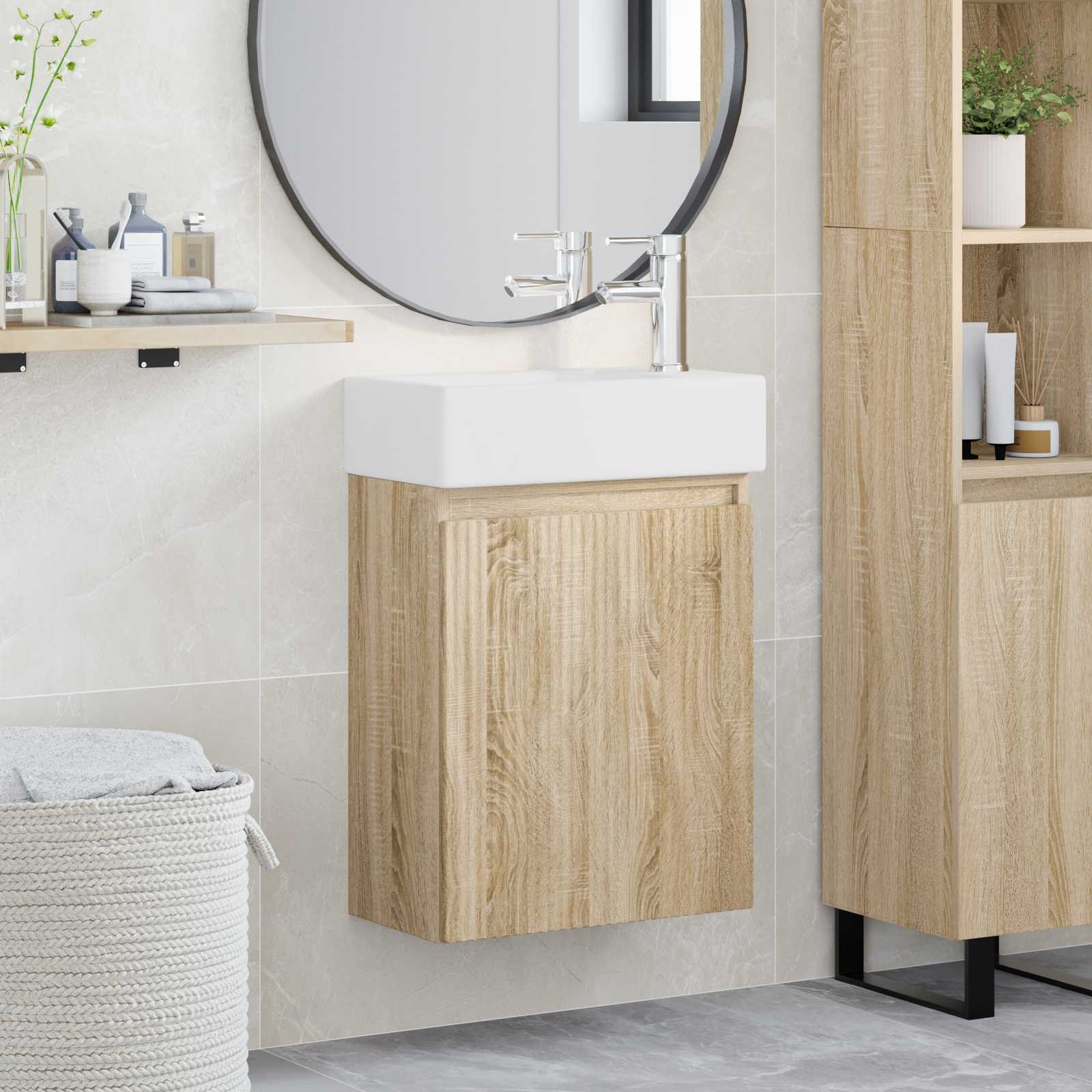Badevrelses Vanity-enhed med Armatur Sonoma-eg