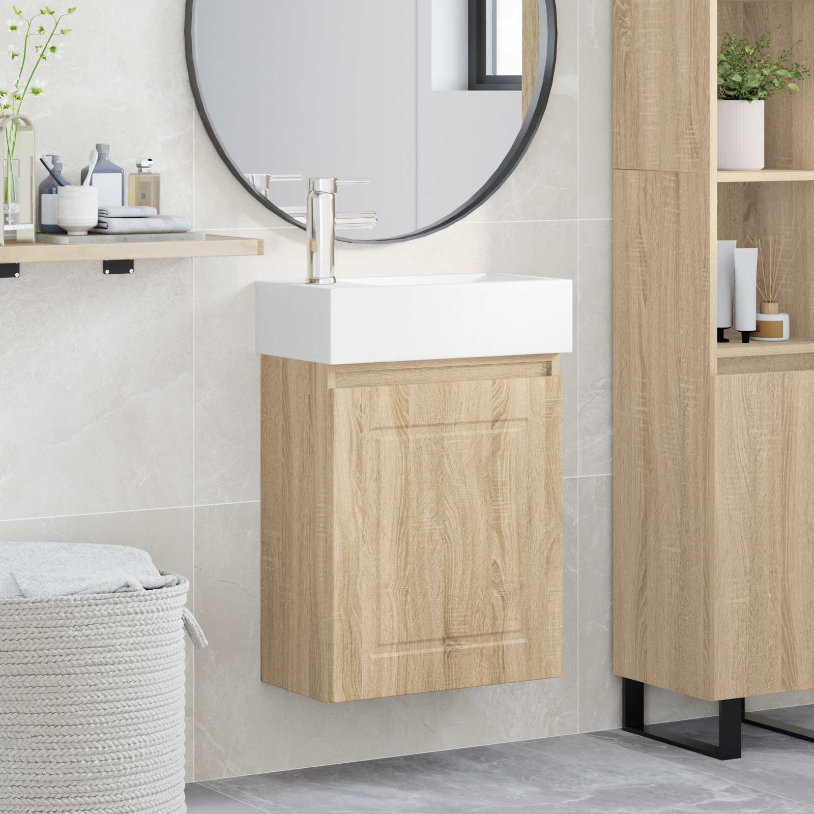 Badevrelses Vanity-enhed med Armatur Sonoma-eg