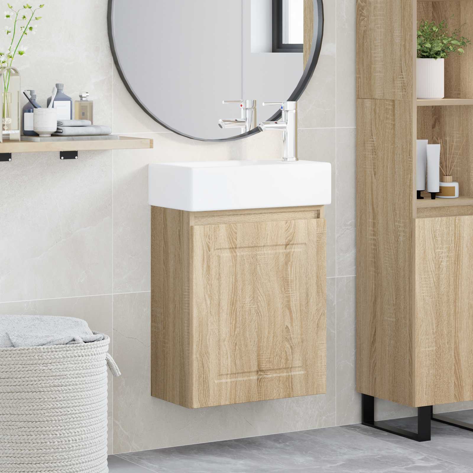 Badevrelses Vanity-enhed med Armatur Sonoma-eg