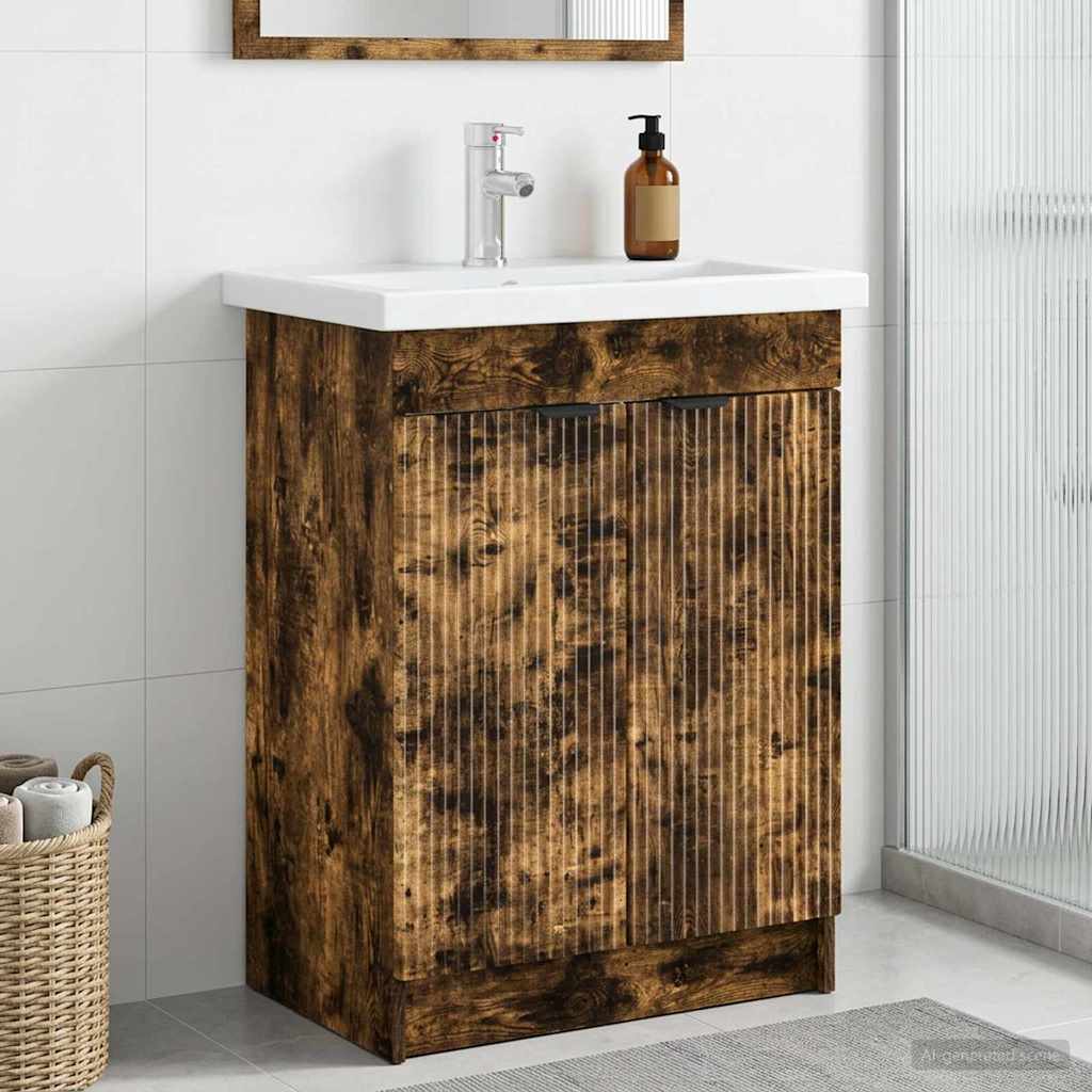 vidaXL Bad møbel under vasken Røget eg 56 x 37,5 x 81 cm