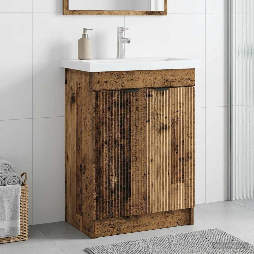Badeværelsesskab under vask - gammelt træ look, 56 × 37,5 × 81 cm