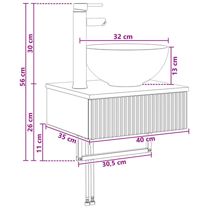 Vægmonteret vask Sort 40 x 35 x 39 cm Konstrueret træ