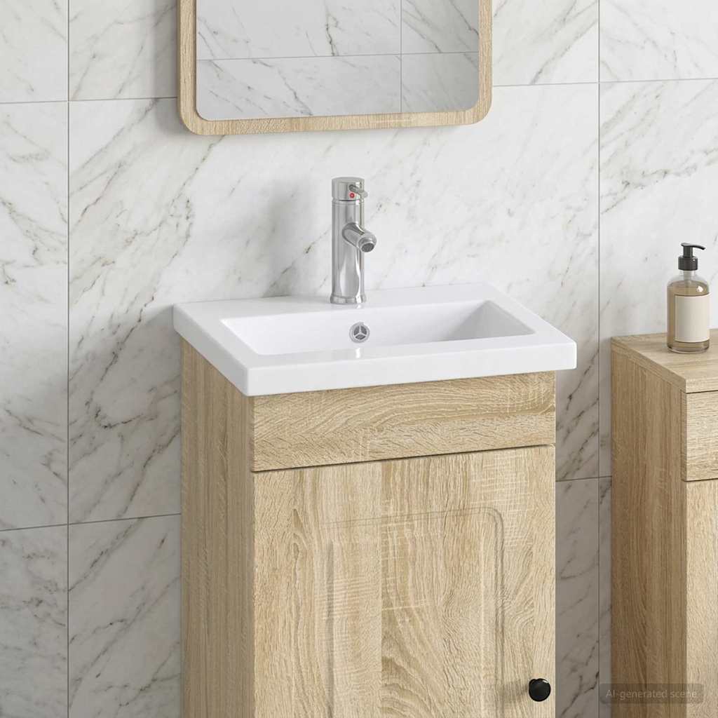 Badevbask med vandhane og aflb Krom 42 x 40 x 16,5 cm Keramik