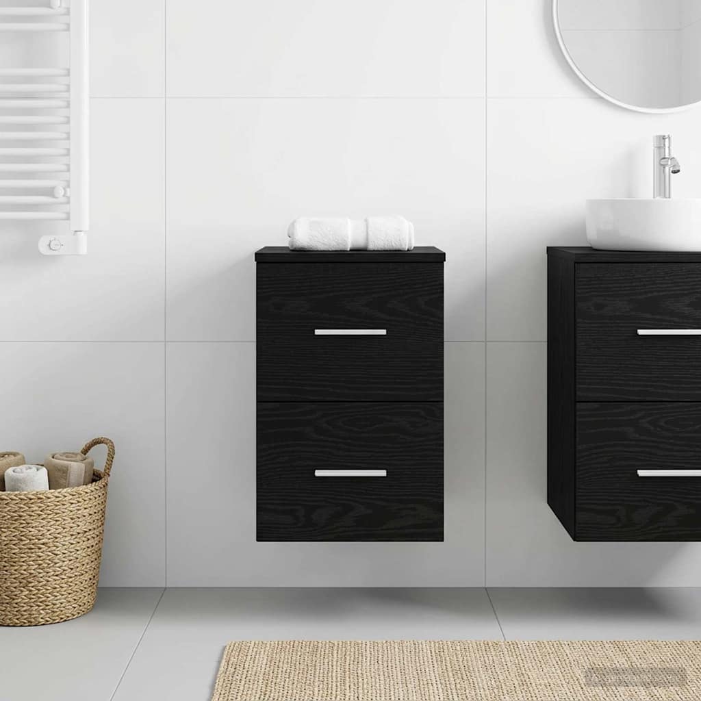 Badeværelsesskab mellem - sort eg, 30 × 35 × 50 cm med 2 skuffer