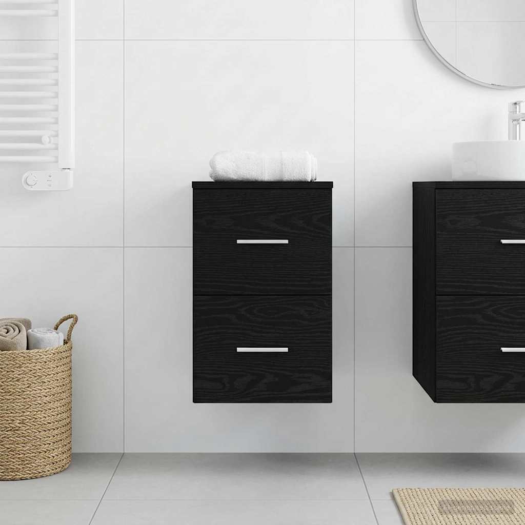 Badeværelsesskab i sort eg - 30 × 41 × 50 cm, 2 skuffer