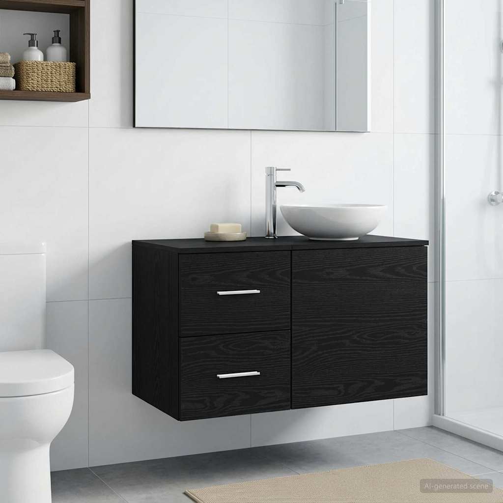 Badeværelsesskab med 2 skuffer - sort eg, 30 × 44,5 × 50 cm