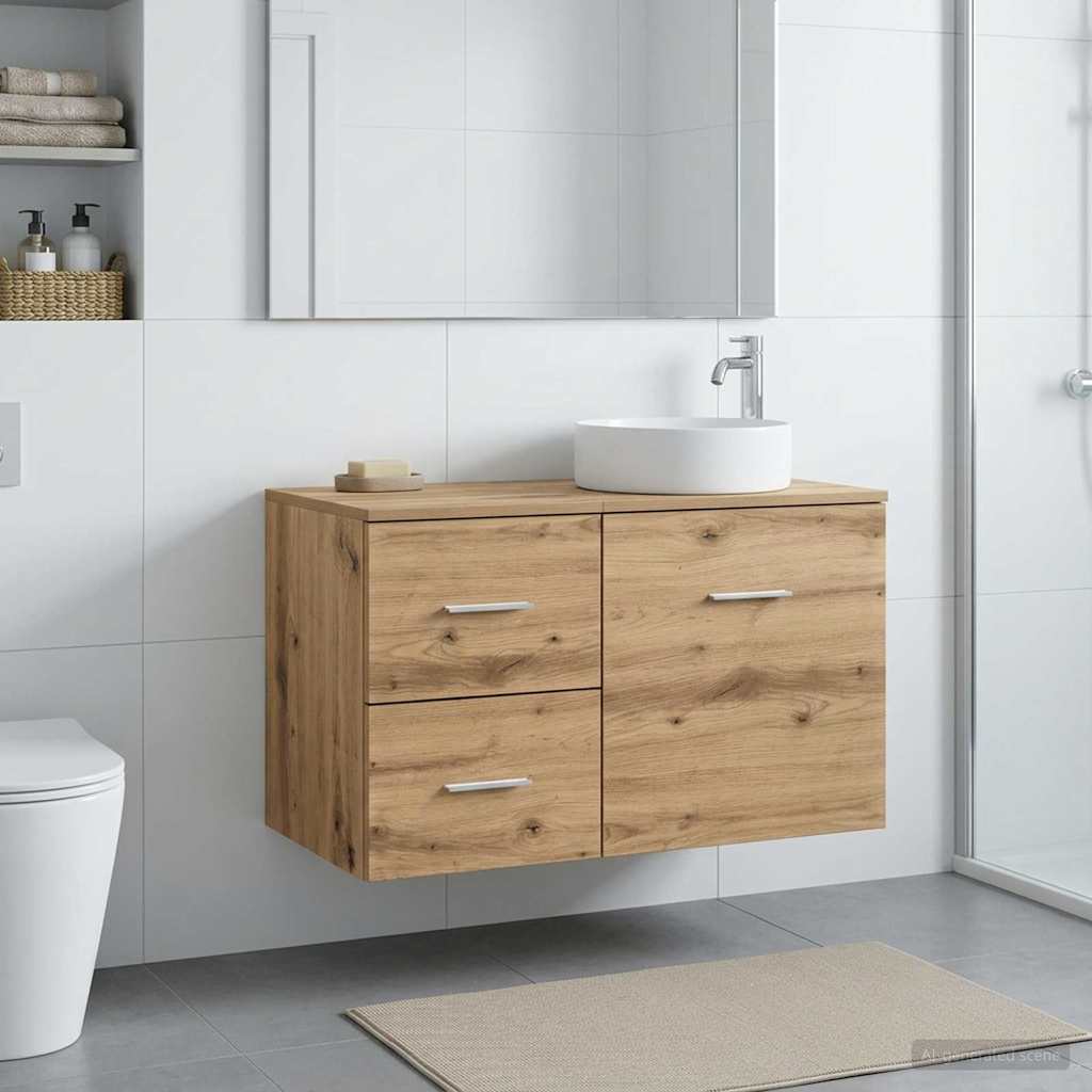 Badeværelsesskab med 2 skuffer - gammelt træ, 30 × 44,5 × 50 cm
