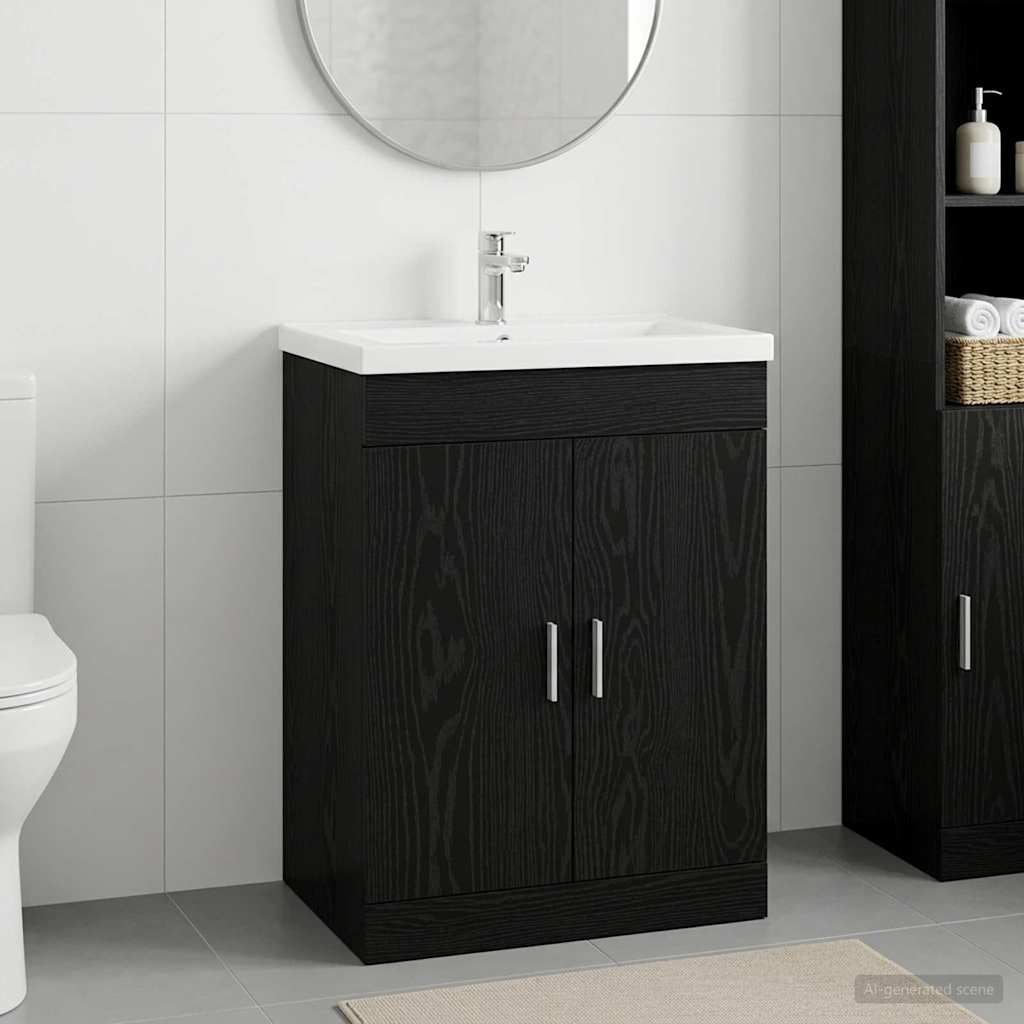 vidaXL Badeværelse Under Vask Skab Sort eg 56 x 37,5 x 81 cm