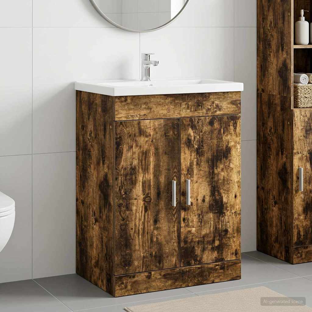 vidaXL Badeværelse Under Vask Skab Røget eg 56 x 37,5 x 81 cm