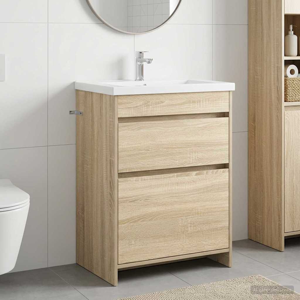 Under-vask skab i sonoma-eg - 56 × 37,5 × 81 cm badeværelsesskab