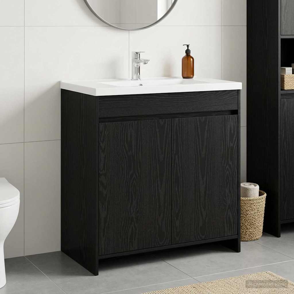 vidaXL Badeværelse Under Vask Skab Sort eg 78,5 x 37,5 x 81 cm