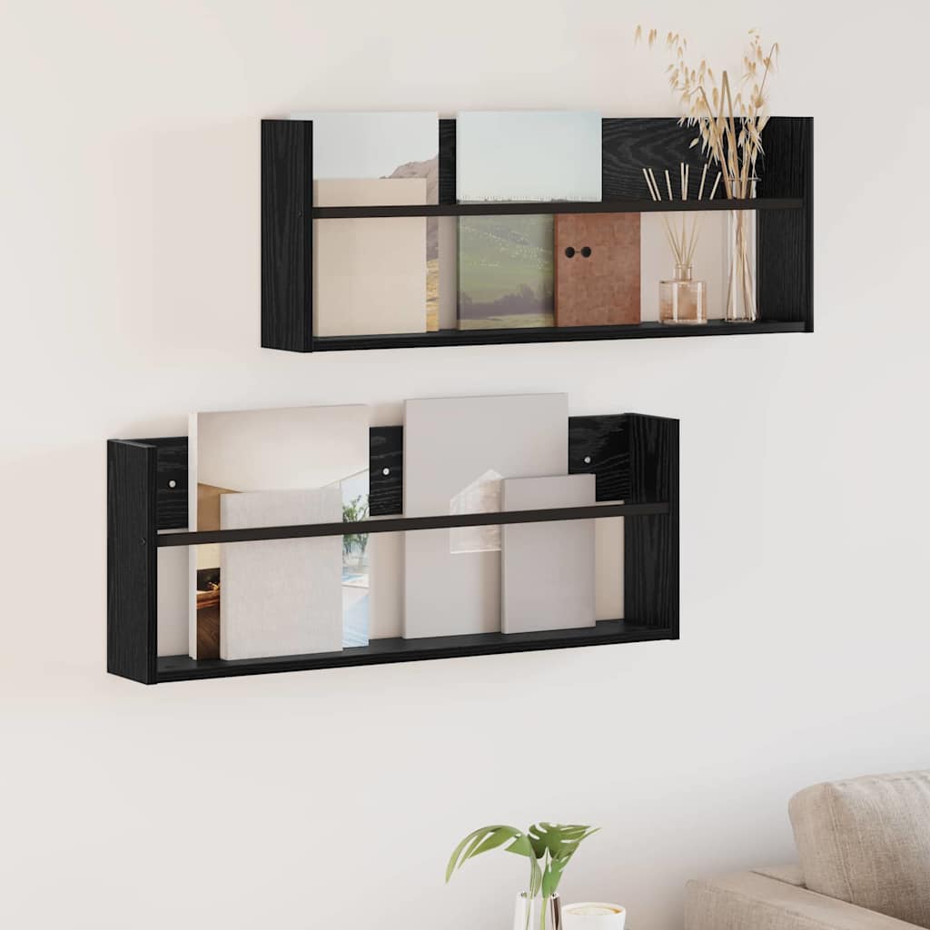 Magasin Rack 2 pcs Sort eg 80 x 12 x 30 cm Konstrueret træ