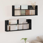 Magasin Rack 2 pcs Sort eg 80 x 12 x 30 cm Konstrueret træ