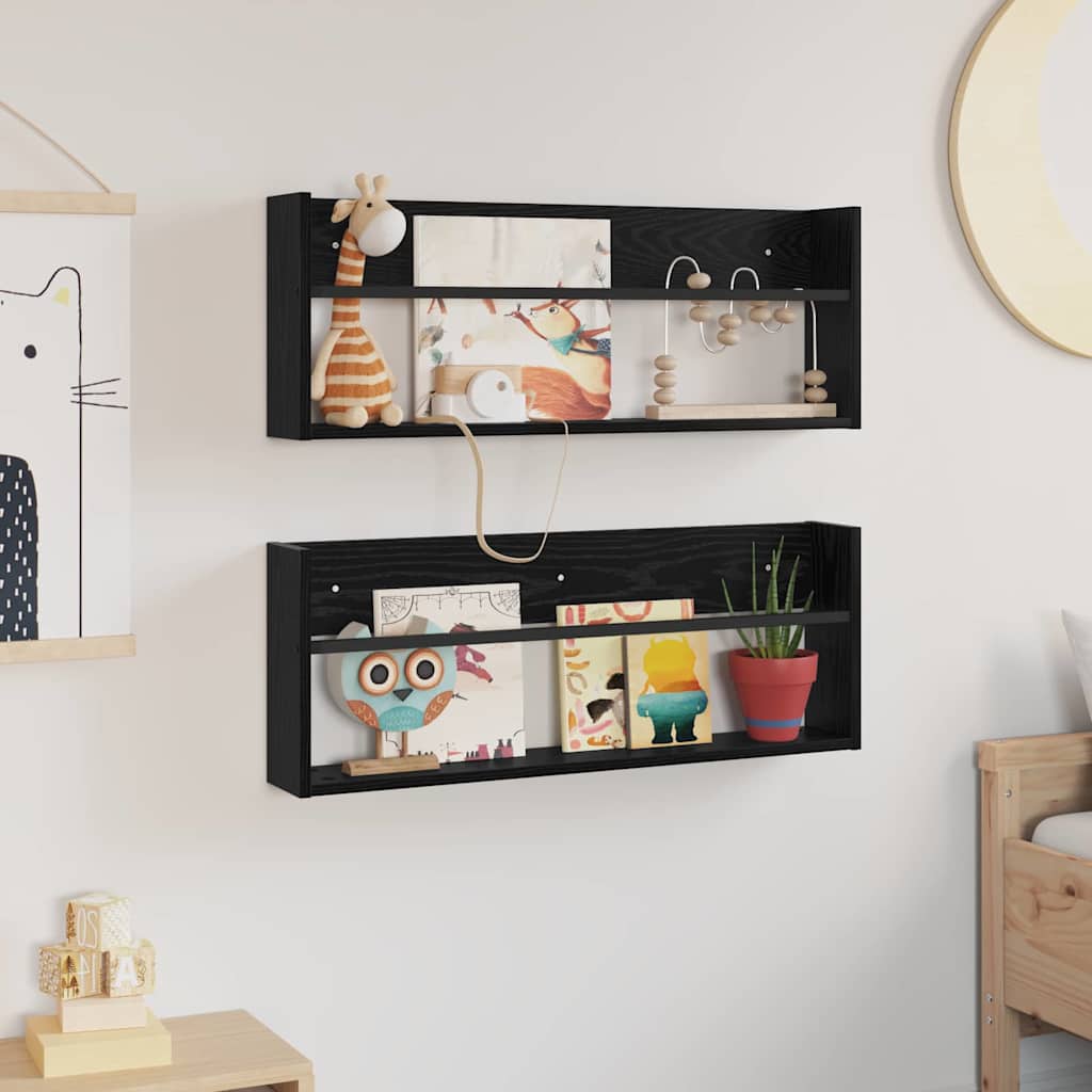 Magasin Rack 2 pcs Sort eg 80 x 12 x 30 cm Konstrueret træ