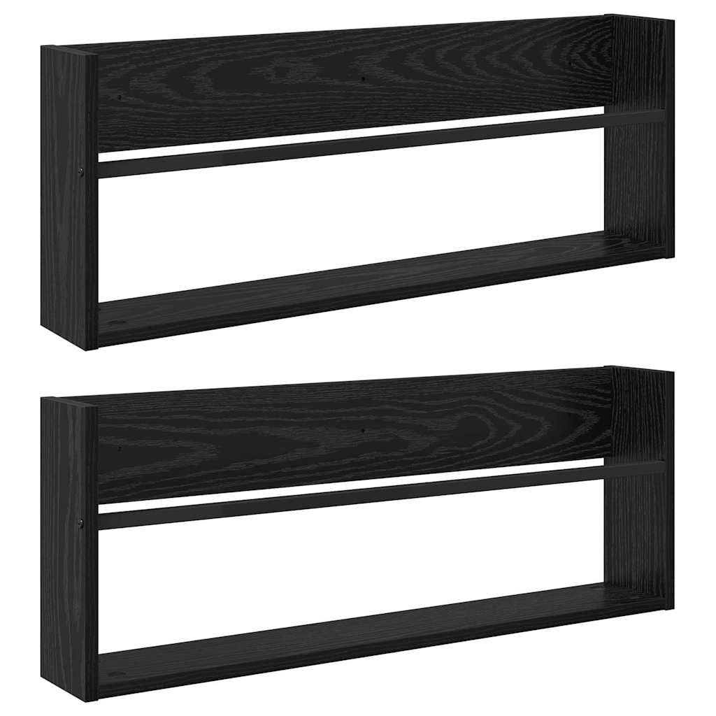 Magasin Rack 2 pcs Sort eg 80 x 12 x 30 cm Konstrueret træ