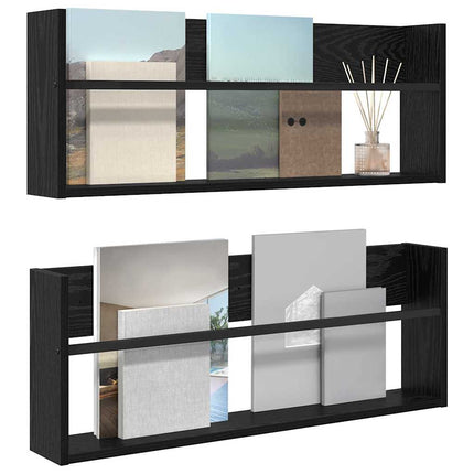 Magasin Rack 2 pcs Sort eg 80 x 12 x 30 cm Konstrueret træ
