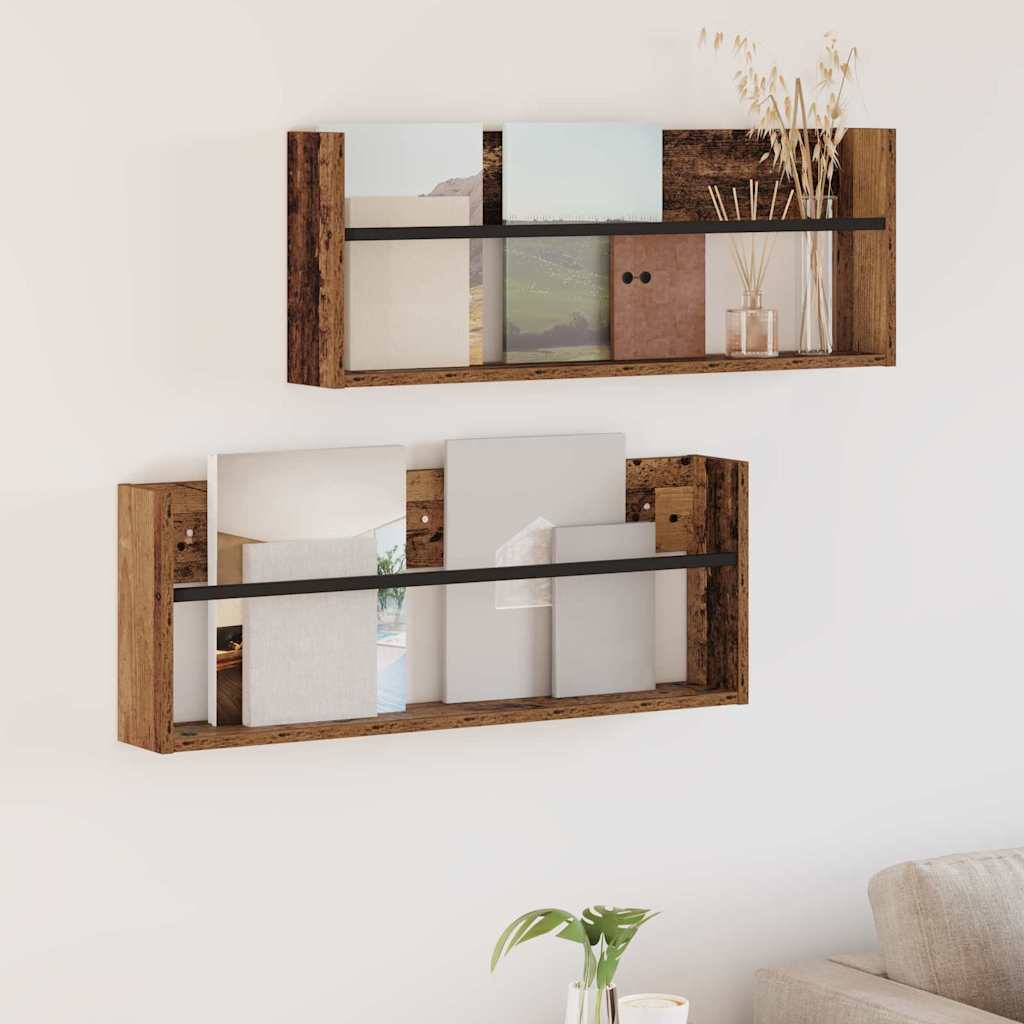 Magasin Rack 2 pcs Gammelt træ 80 x 12 x 30 cm Konstrueret træ