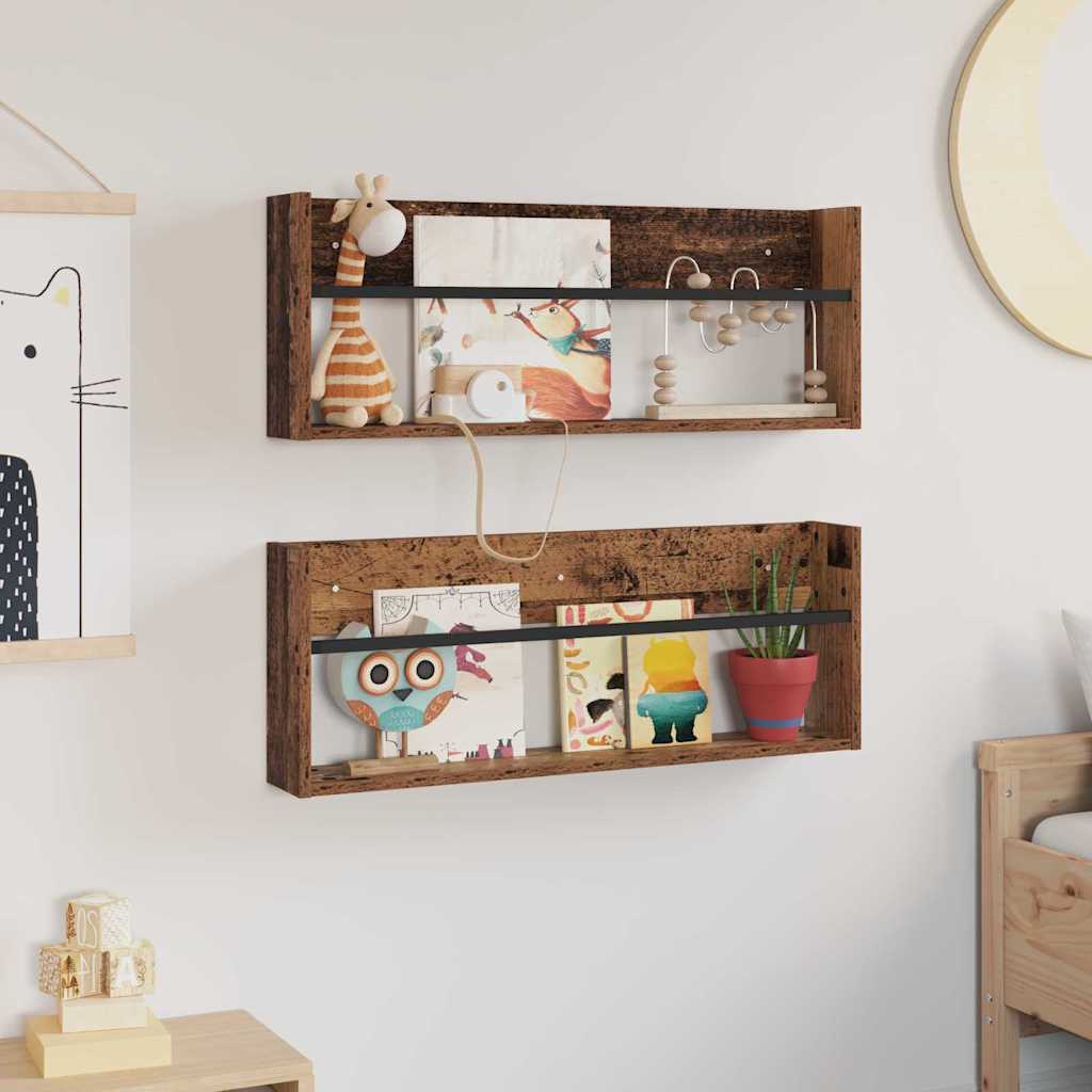 Magasin Rack 2 pcs Gammelt træ 80 x 12 x 30 cm Konstrueret træ
