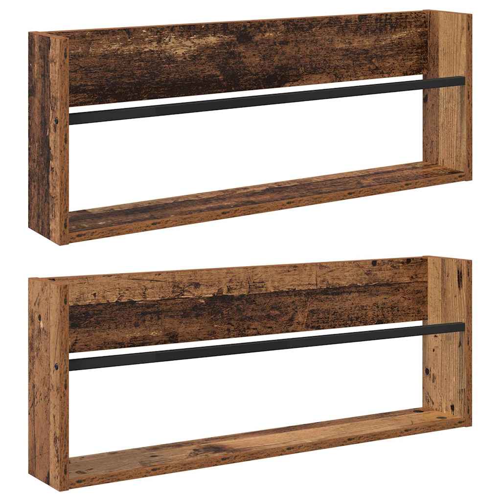 Magasin Rack 2 pcs Gammelt træ 80 x 12 x 30 cm Konstrueret træ
