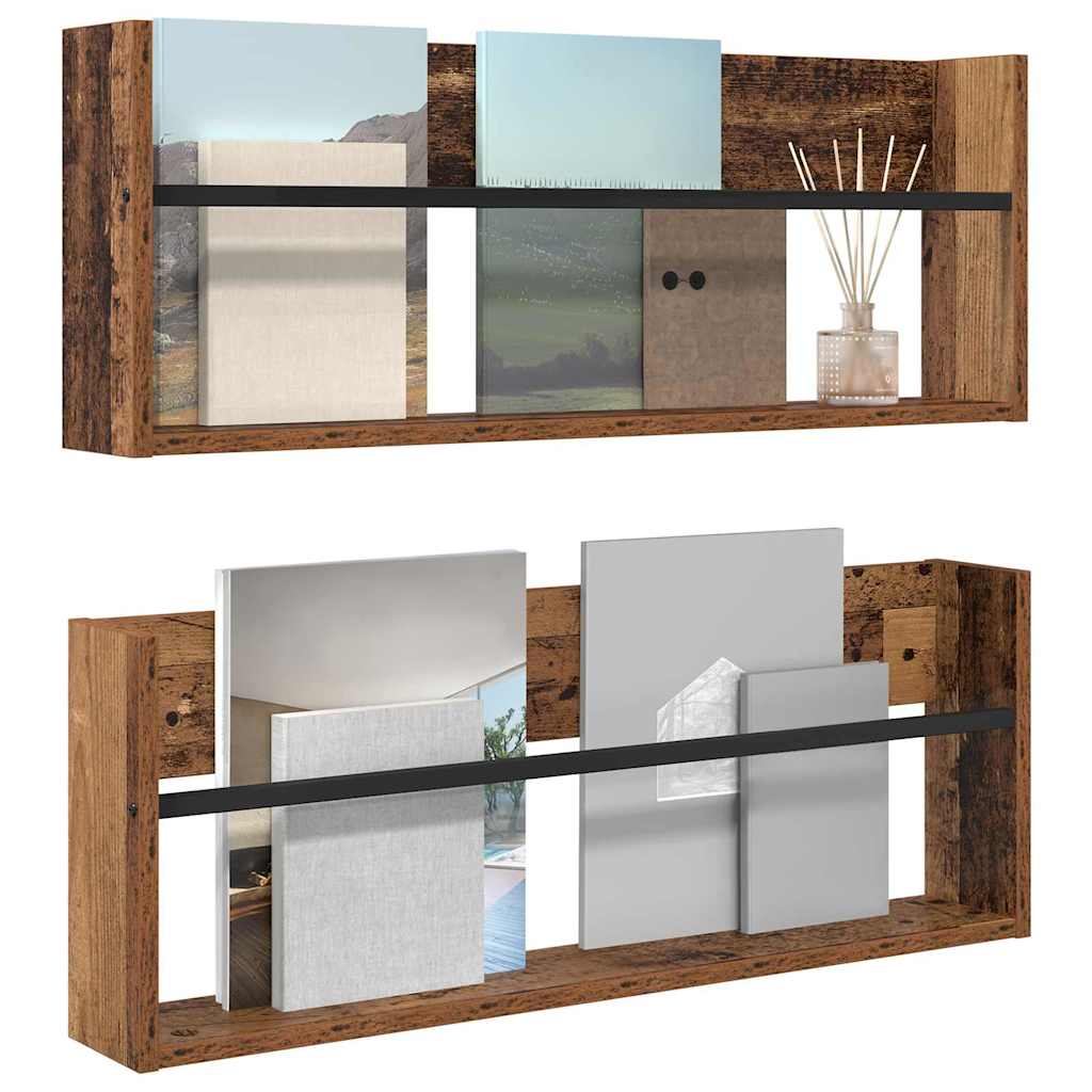 Magasin Rack 2 pcs Gammelt træ 80 x 12 x 30 cm Konstrueret træ