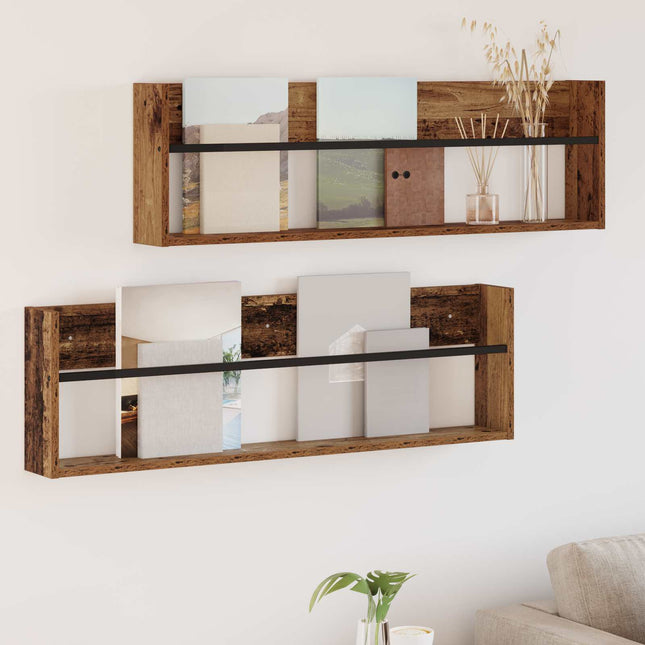 Magasin Rack med hylde 2 stk. Gammelt træ 100 x 12 x 30 cm