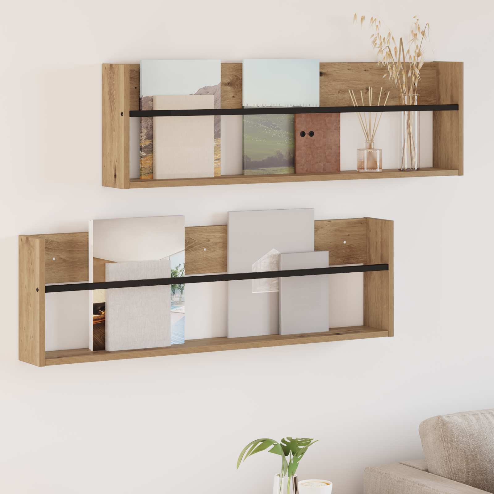 Magasin Rack med hylde 2 pcs Artisan Egetræ 100 x 12 x 30 cm
