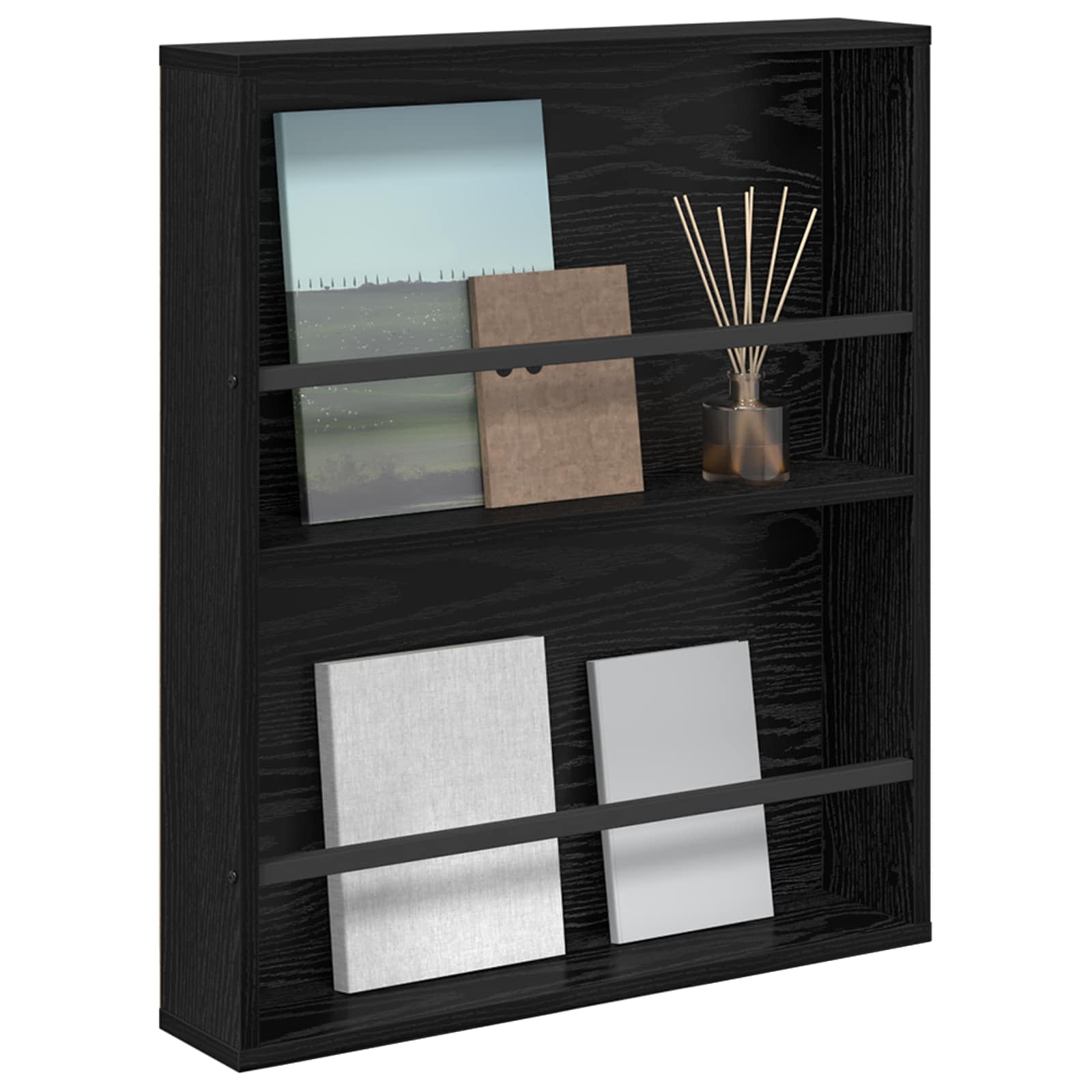 Magasin Rack med hylde Sort eg 60 x 12 x 70 cm Konstrueret træ