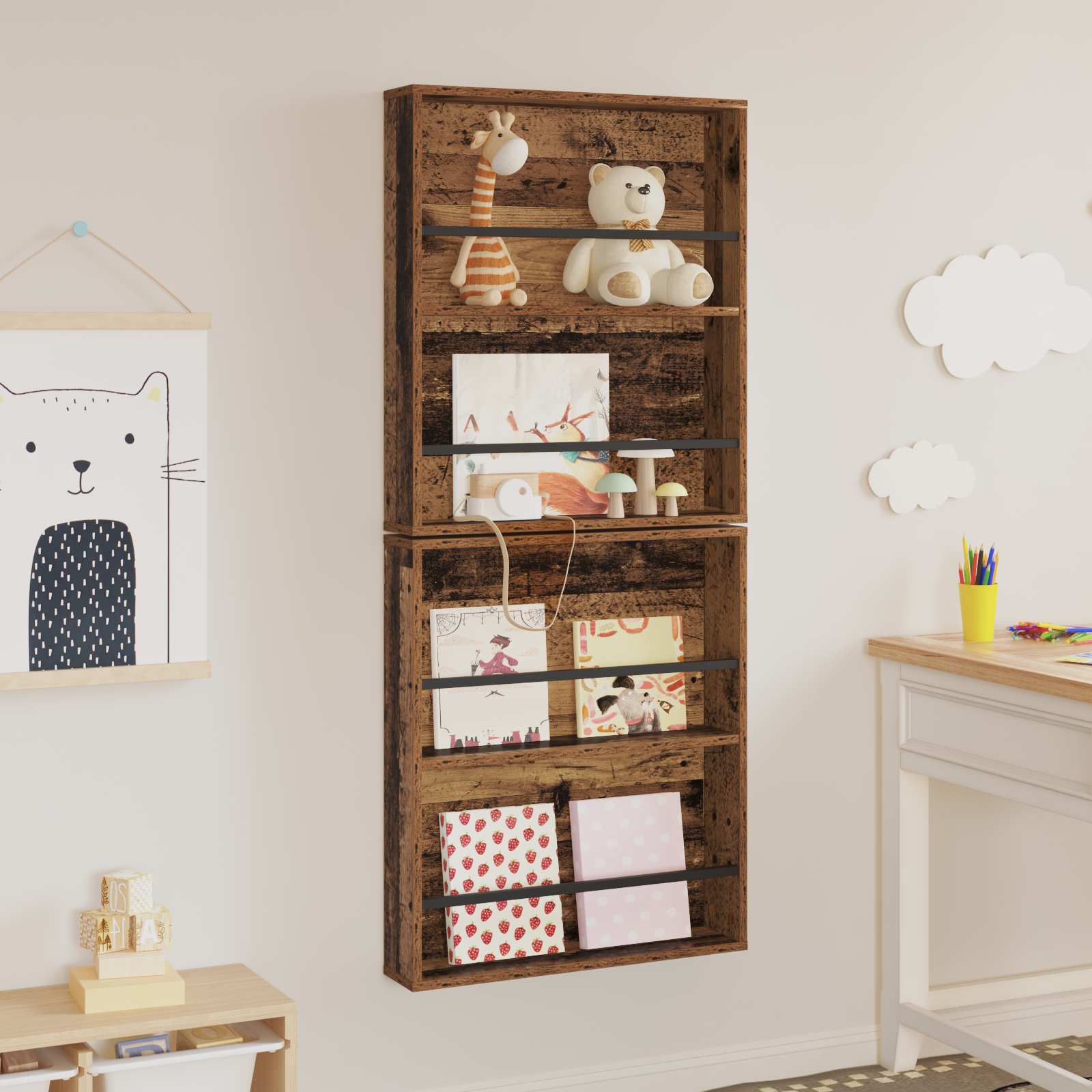 Magasin Rack 2 pcs Gammelt træ 60 x 12 x 70 cm Konstrueret træ