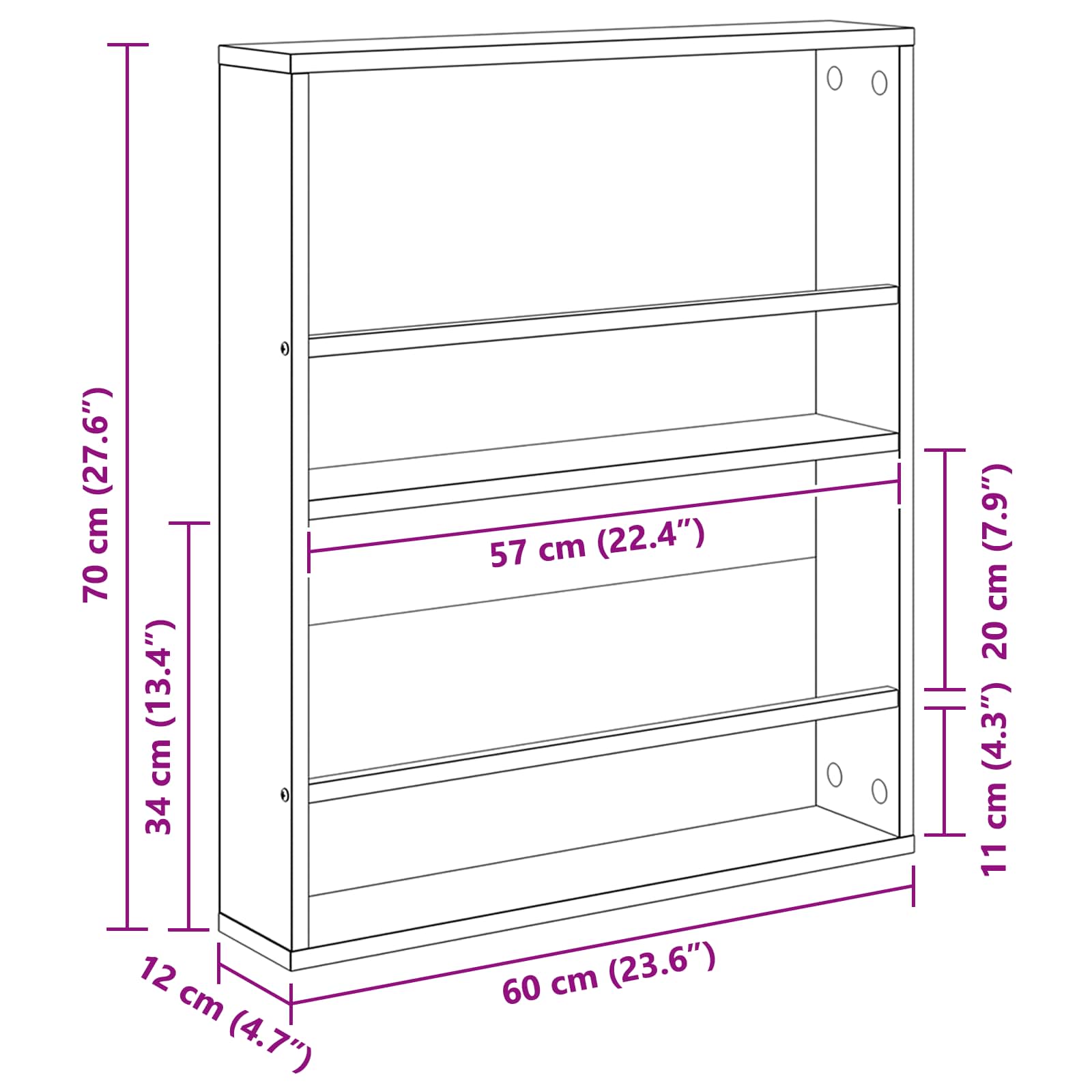 Magasin Rack med hylde 2 pcs Artisan Egetræ 60 x 12 x 70 cm