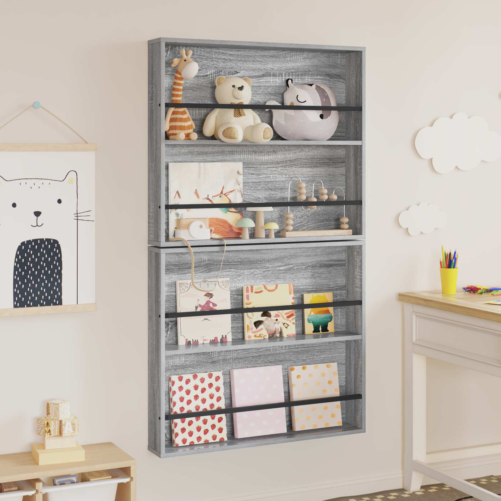 Magasin Rack 2 pcs Grå Sonoma 80 x 12 x 70 cm Konstrueret træ