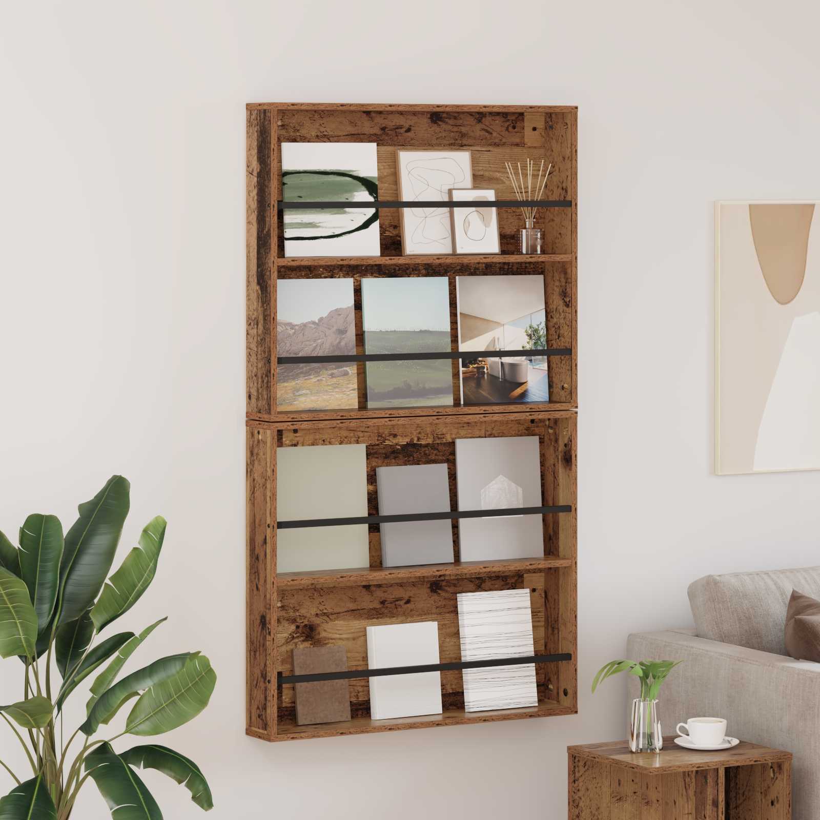 Magasin Rack 2 pcs Gammelt træ 80 x 12 x 70 cm Konstrueret træ