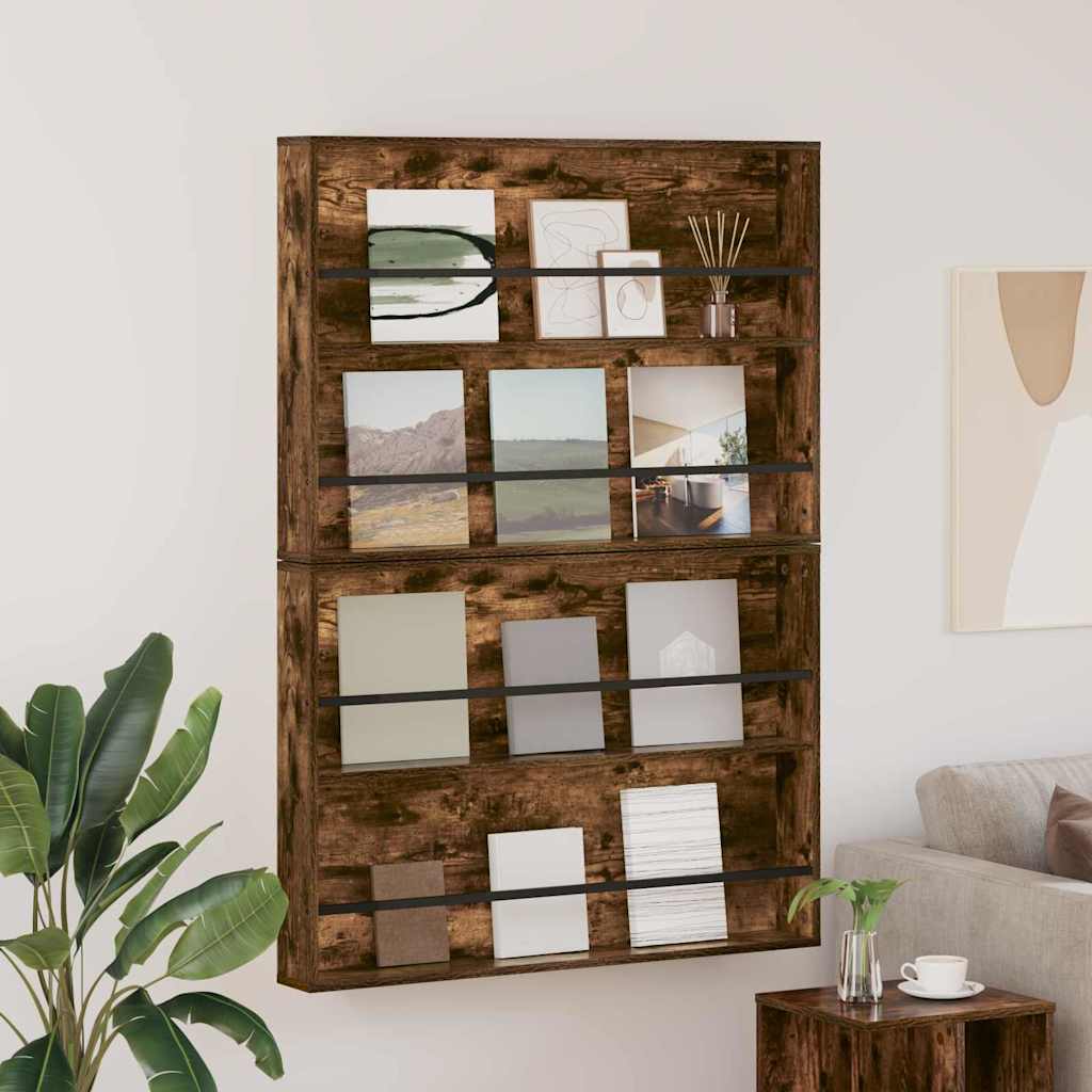 Magasin Rack 2 pcs Røget eg 100 x 12 x 70 cm Konstrueret træ