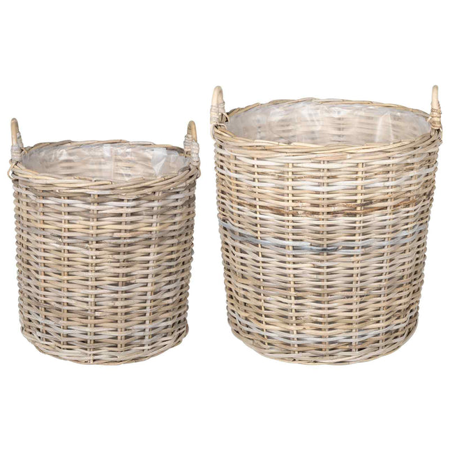 Plantekurv med opbevaring 2 stk. Naturlig grå Kubu rattan