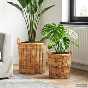 Plantekurv med opbevaring 2 pcs Brun Lacak rattan
