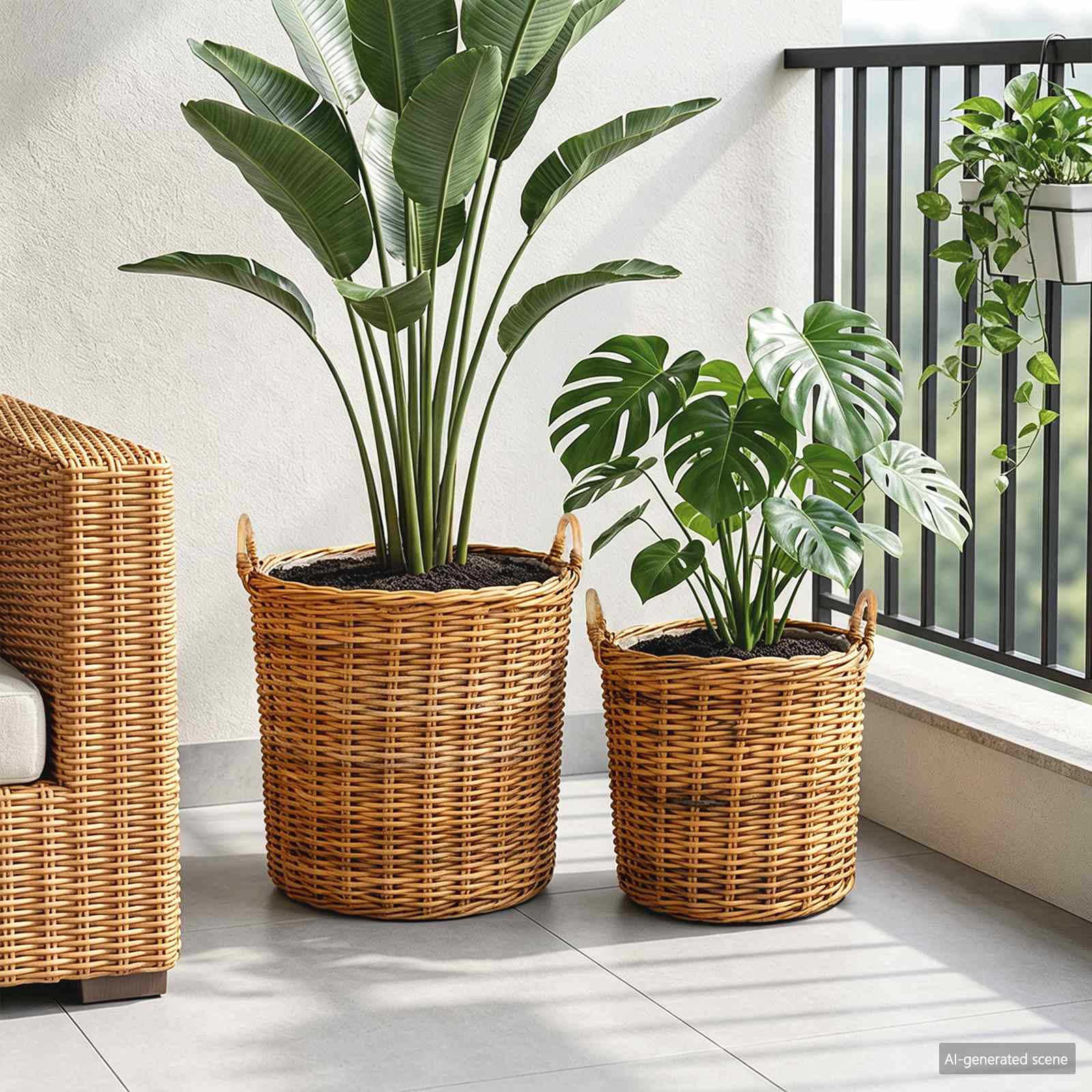 Plantekurv med opbevaring 2 pcs Brun Lacak rattan