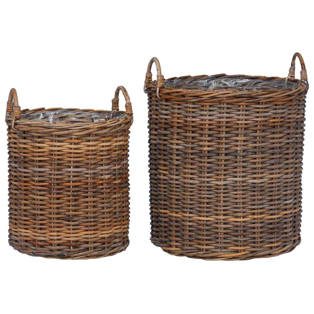 Plantekurv med opbevaring 2 stk. Naturlig Brun Kubu rattan
