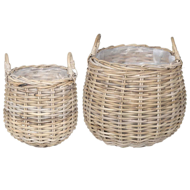 Plantekurv med opbevaring 2 stk. Naturlig grå Kubu rattan