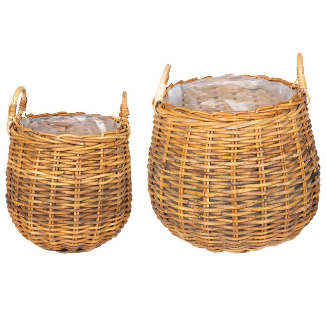 Plantekurv med opbevaring 2 stk. Naturlig Brun Kubu rattan