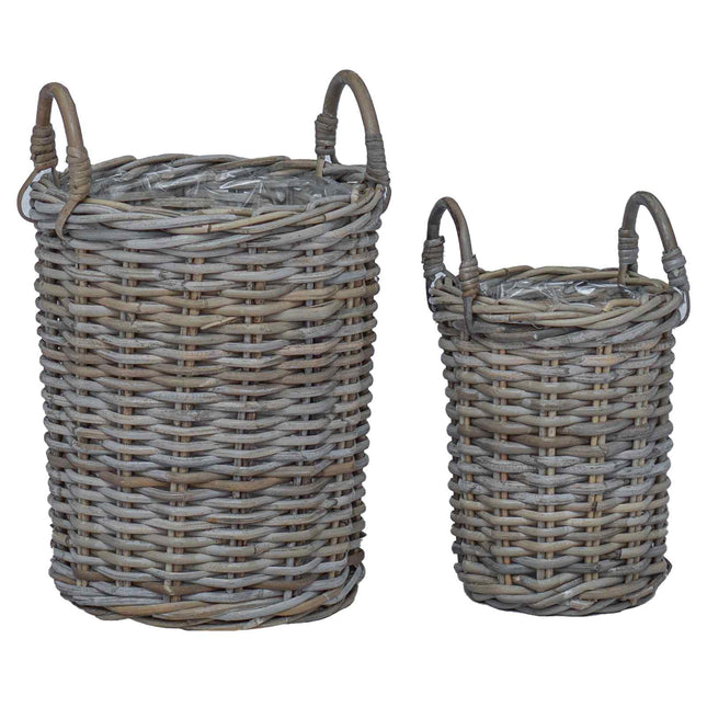 Planter Kurv med opbevaring 2 stk. Naturlig grå Kubu rattan