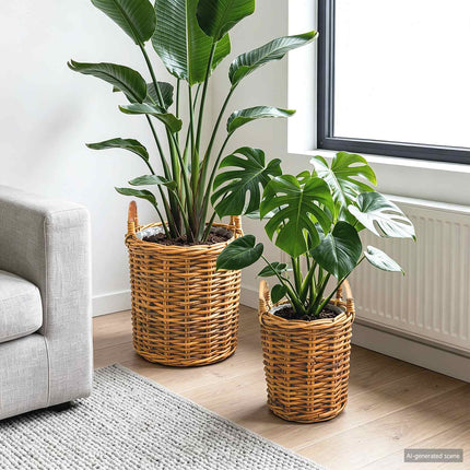 Planter Kurv med opbevaring 2 stk. Naturlig Brun Kubu rattan