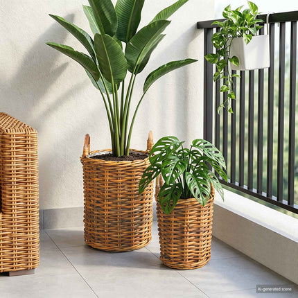Planter Kurv med opbevaring 2 stk. Naturlig Brun Kubu rattan