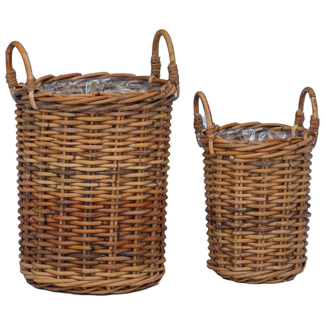 Planter Kurv med opbevaring 2 stk. Naturlig Brun Kubu rattan