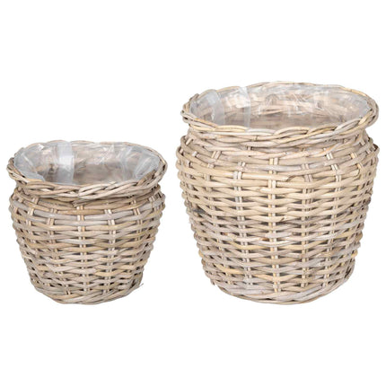 Plantekurv med opbevaring 2 stk. Naturlig grå Kubu rattan