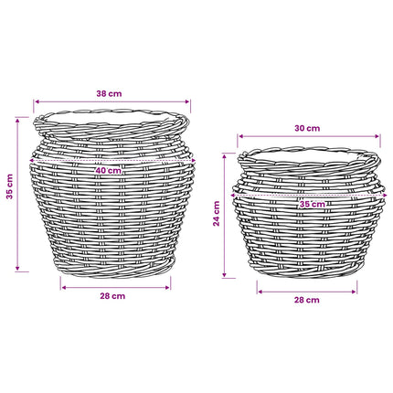 Plantekurv med opbevaring 2 stk. Naturlig grå Kubu rattan