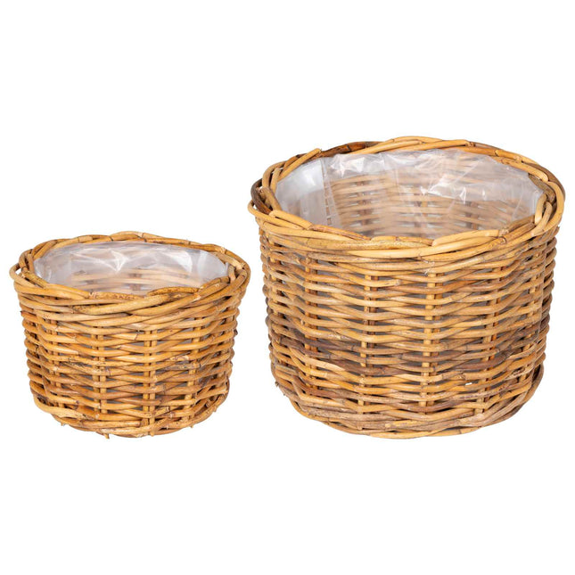 Plantekurv med opbevaring 2 stk. Naturlig Brun Kubu rattan