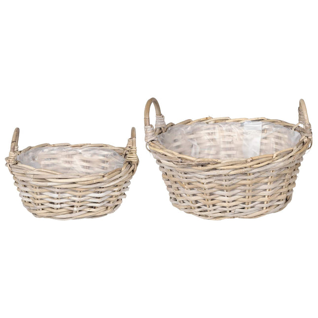 Plantekurv med opbevaring 2 stk. Naturlig grå Kubu rattan