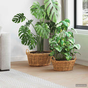 Plantekurv med opbevaring 2 stk. Naturlig Brun Lacak Rattan